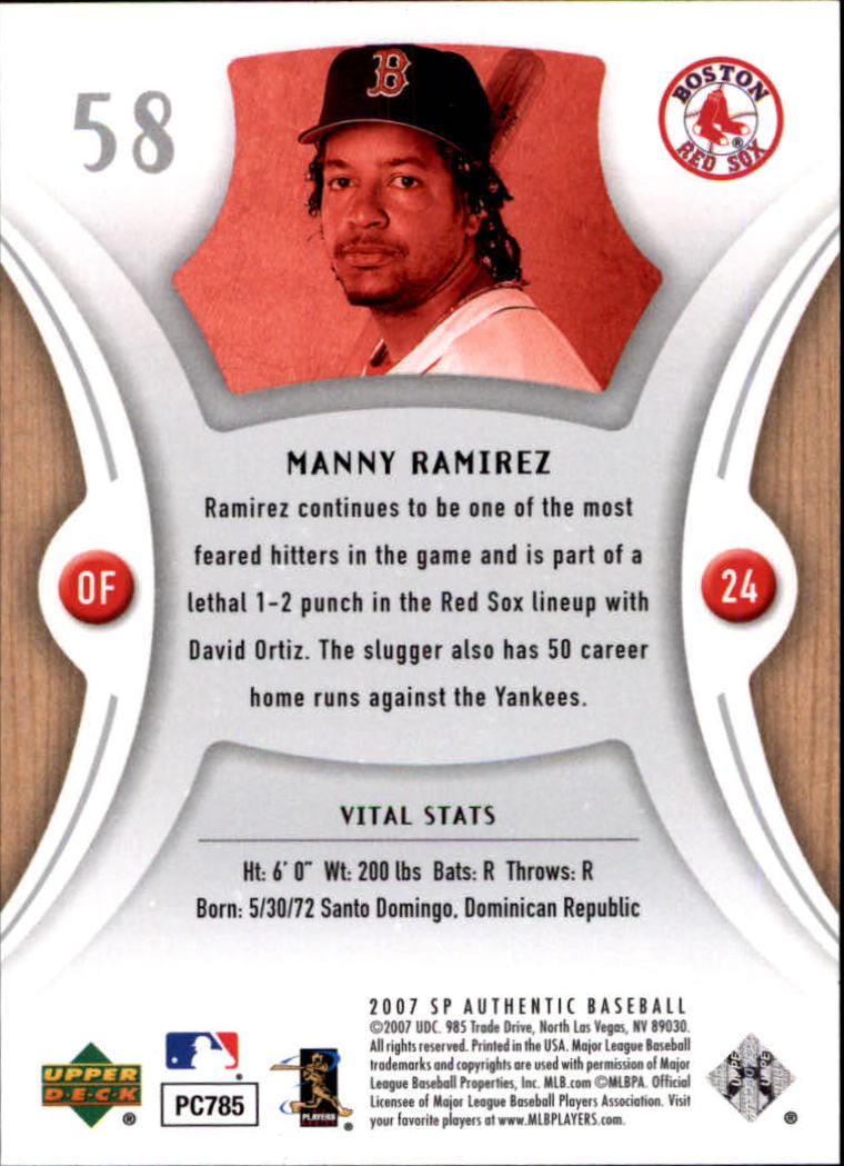 2007 SP Authentic #58 Manny Ramirez back image