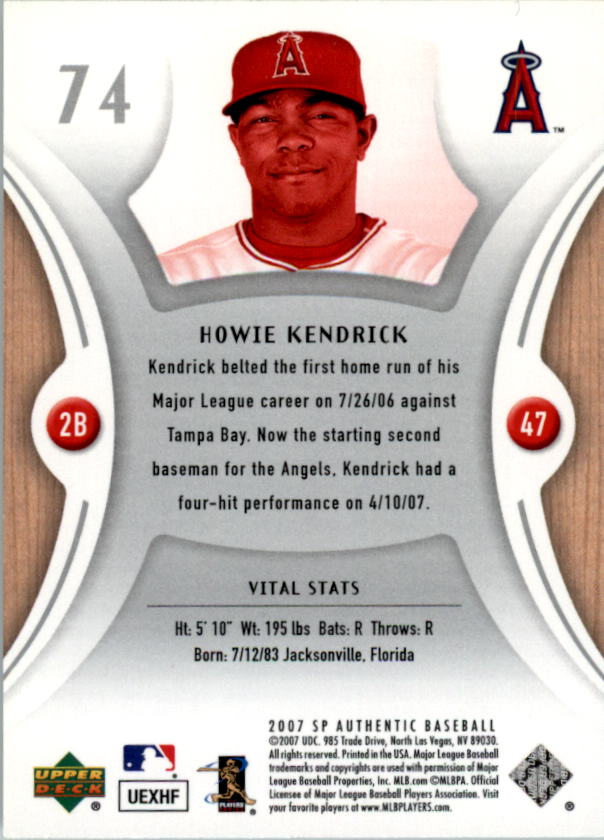 2007 SP Authentic #74 Howie Kendrick back image