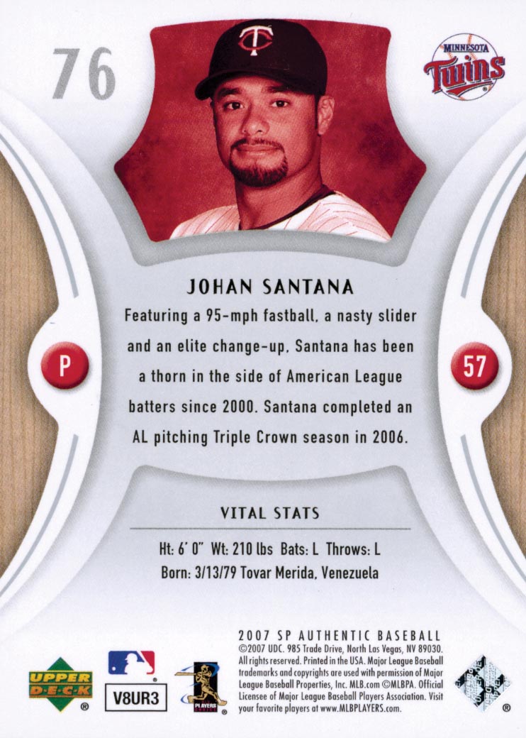 2007 SP Authentic #76 Johan Santana back image