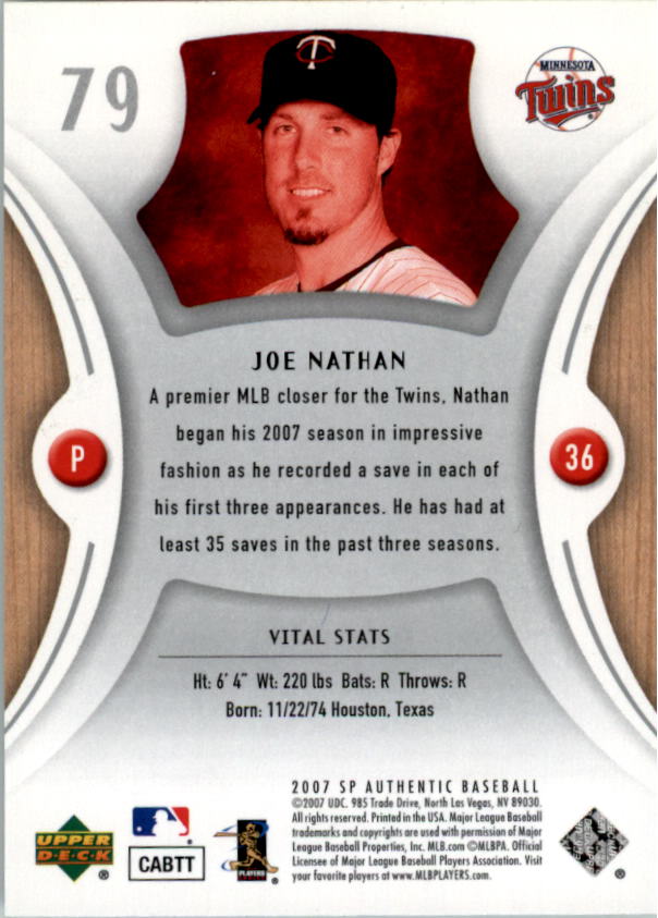 2007 SP Authentic #79 Joe Nathan back image