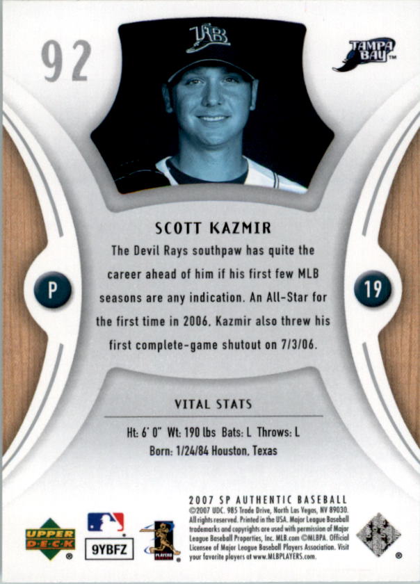 2007 SP Authentic #92 Scott Kazmir back image