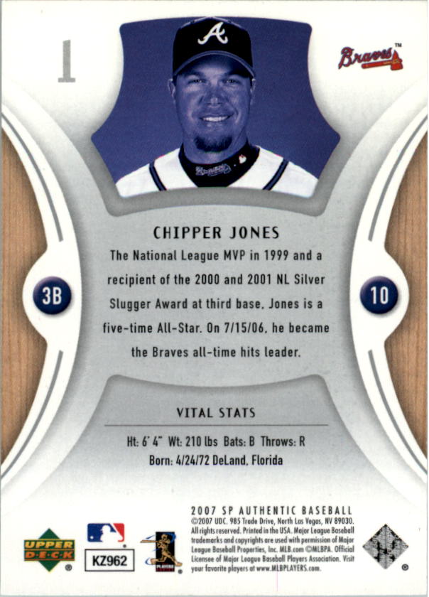 2007 SP Authentic #1 Chipper Jones back image