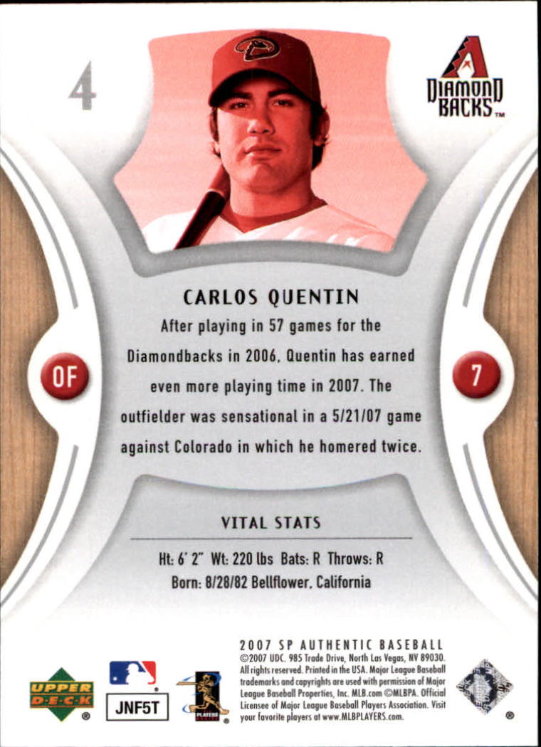 2007 SP Authentic #4 Carlos Quentin back image