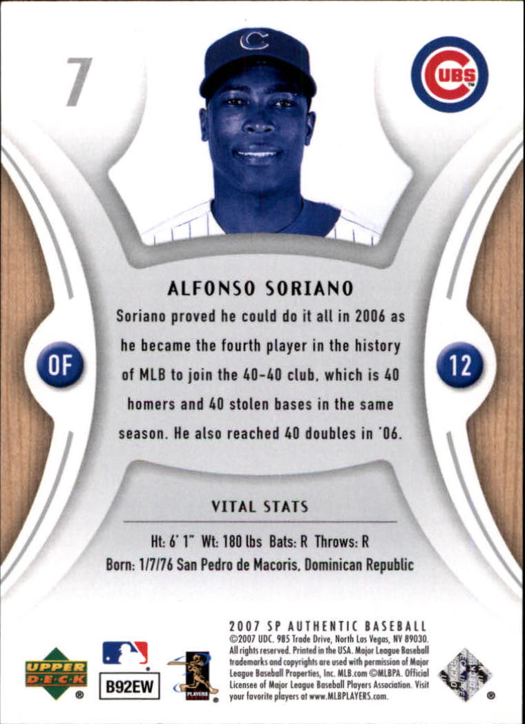 2007 SP Authentic #7 Alfonso Soriano back image