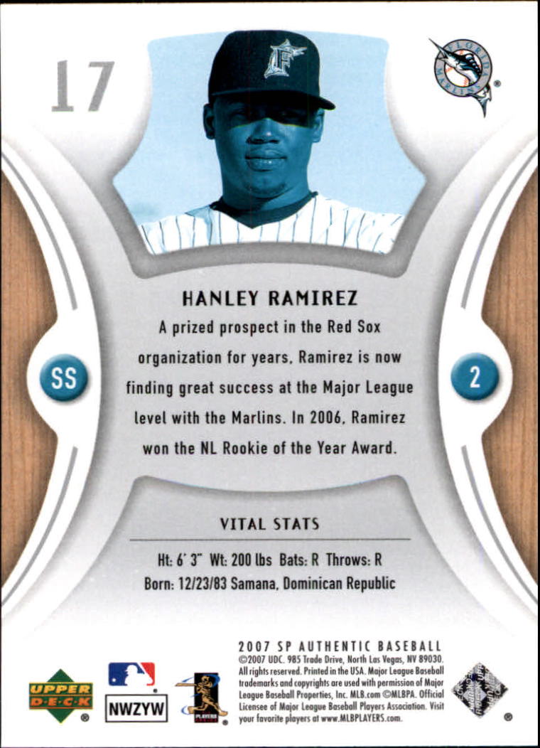 2007 SP Authentic #17 Hanley Ramirez back image