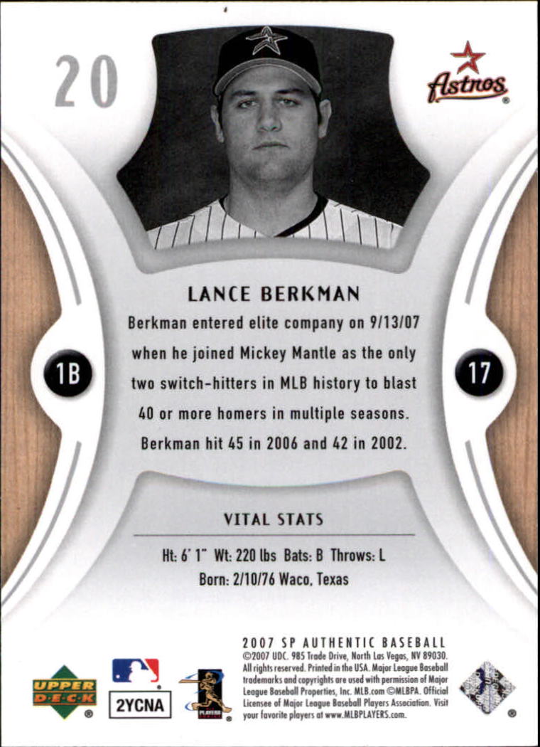 2007 SP Authentic #20 Lance Berkman back image