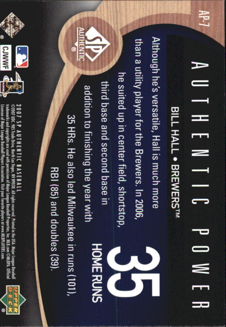 2007 SP Authentic Authentic Power #AP7 Bill Hall back image