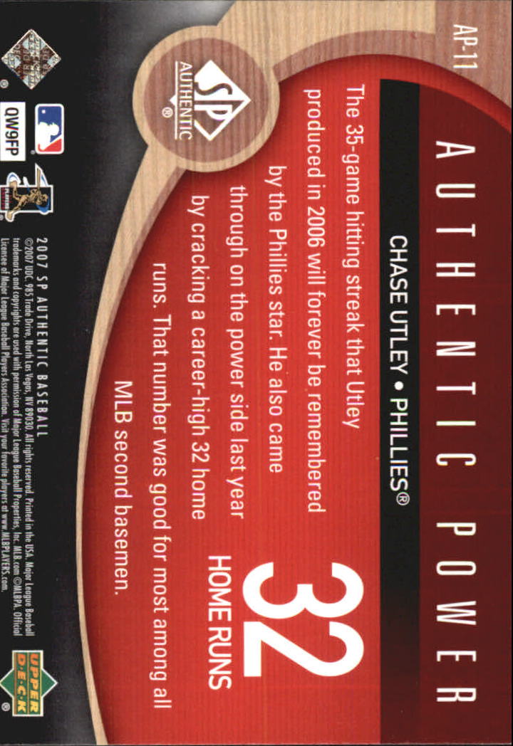 2007 SP Authentic Authentic Power #AP11 Chase Utley back image