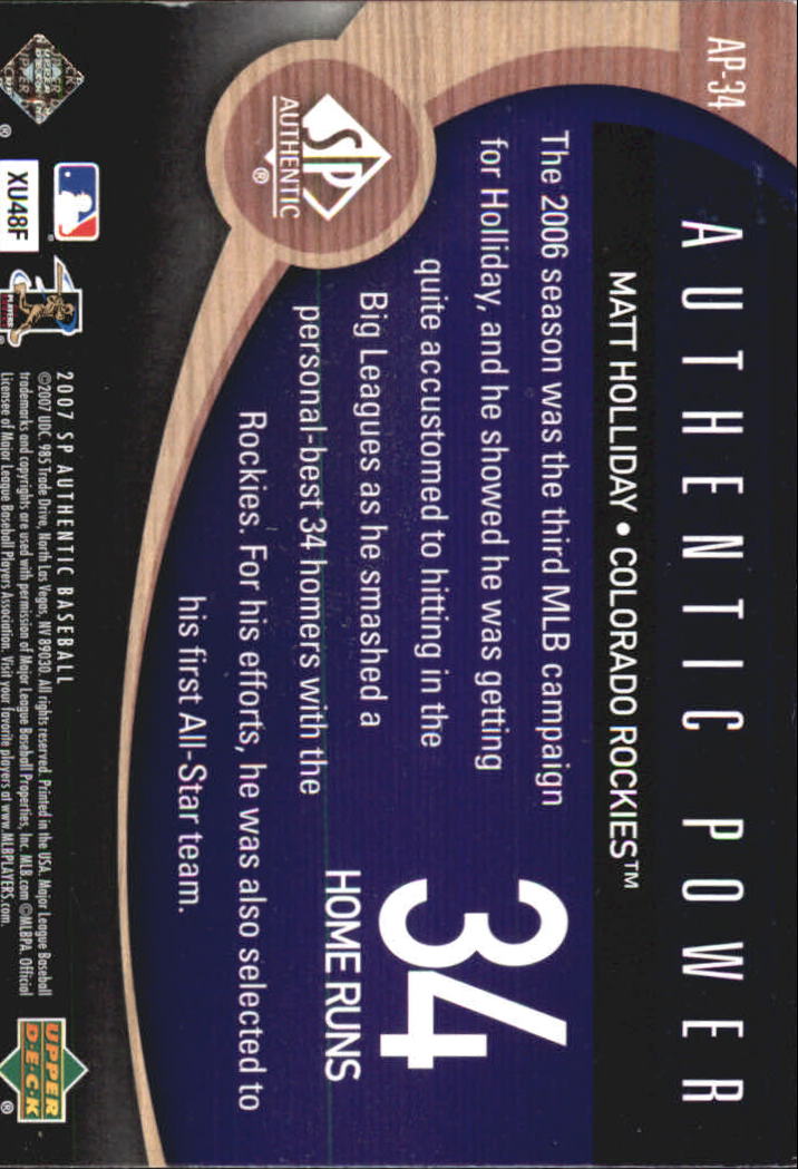 2007 SP Authentic Authentic Power #AP34 Matt Holliday back image