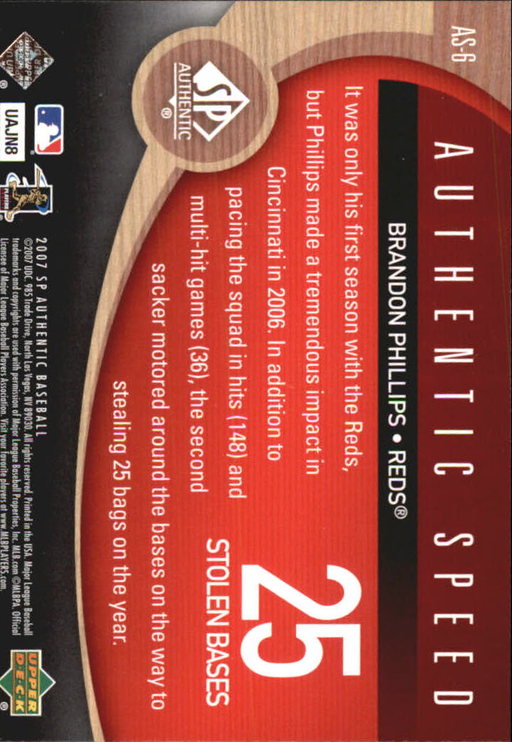 2007 SP Authentic Authentic Speed #AS6 Brandon Phillips back image
