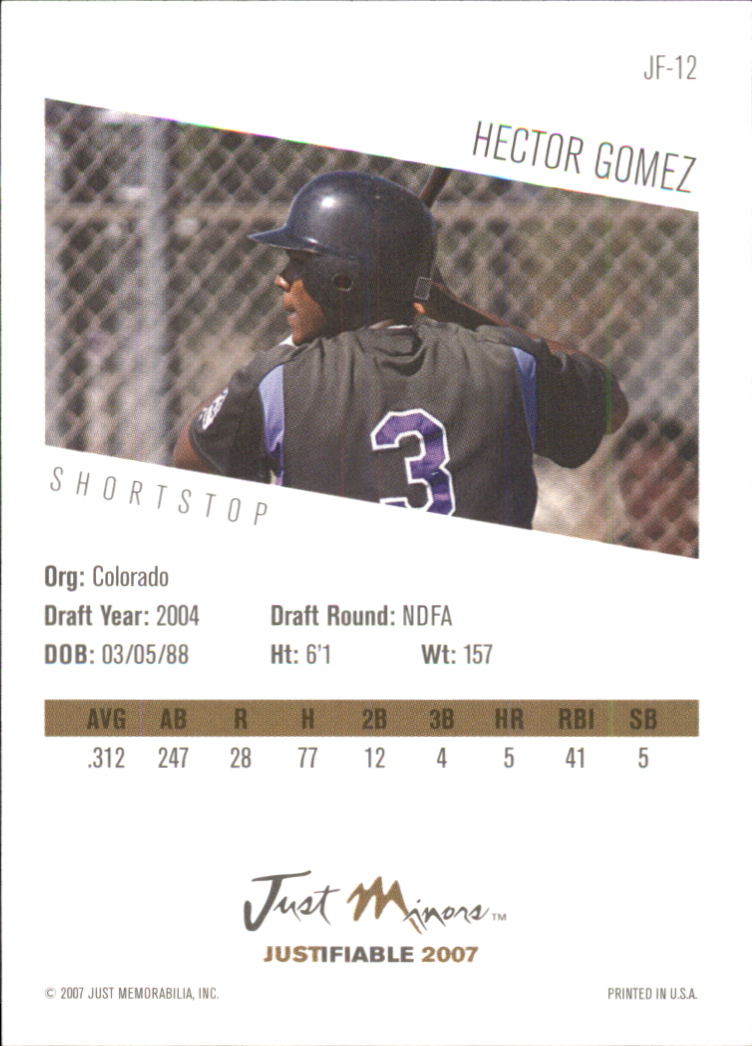 2007 Justifiable #12 Hector Gomez back image