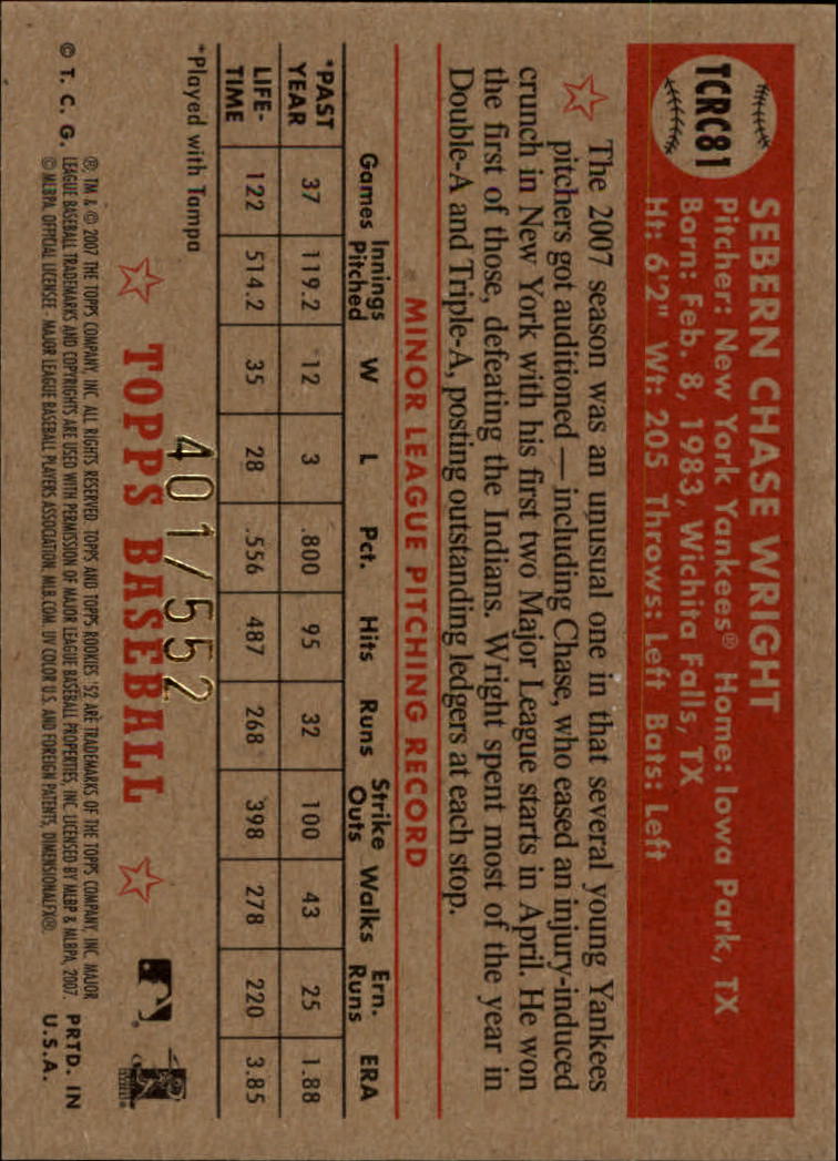 2007 Topps '52 Chrome Refractors #81 Chase Wright back image