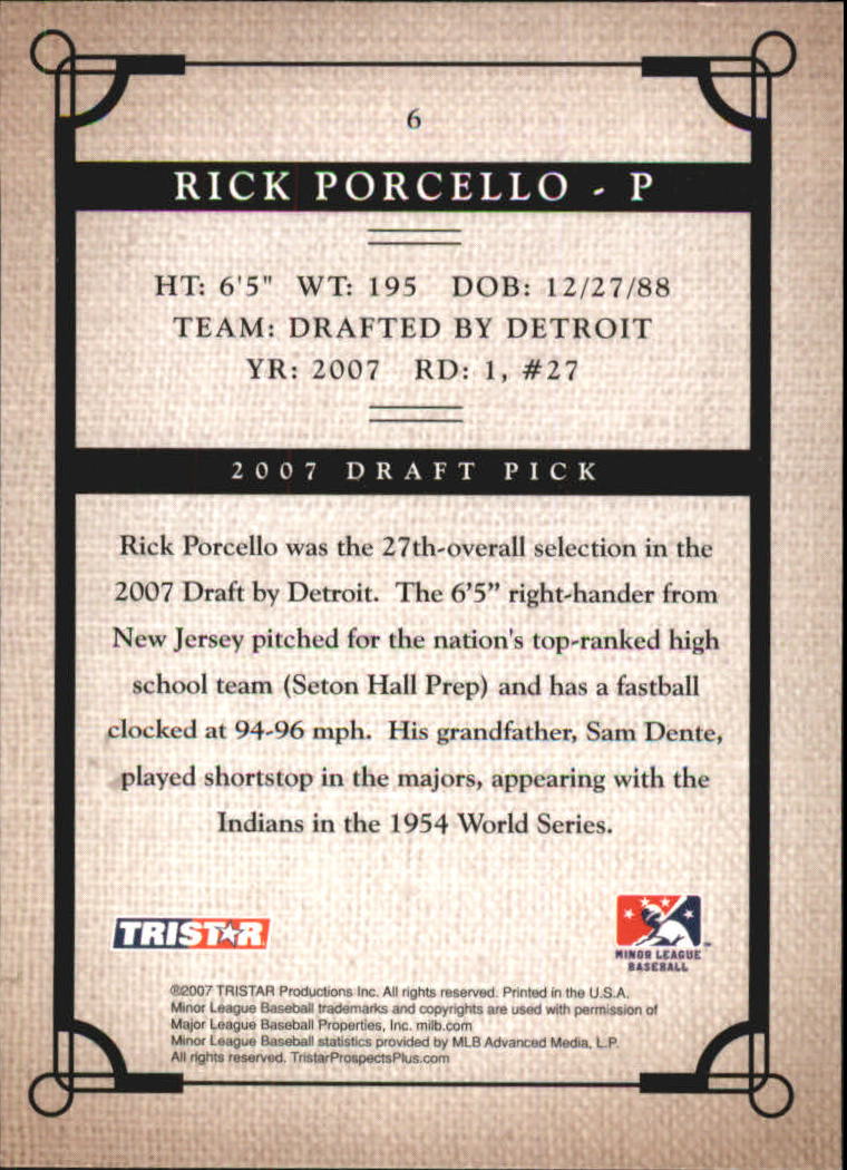 2007 TRISTAR Prospects Plus #6 Rick Porcello back image