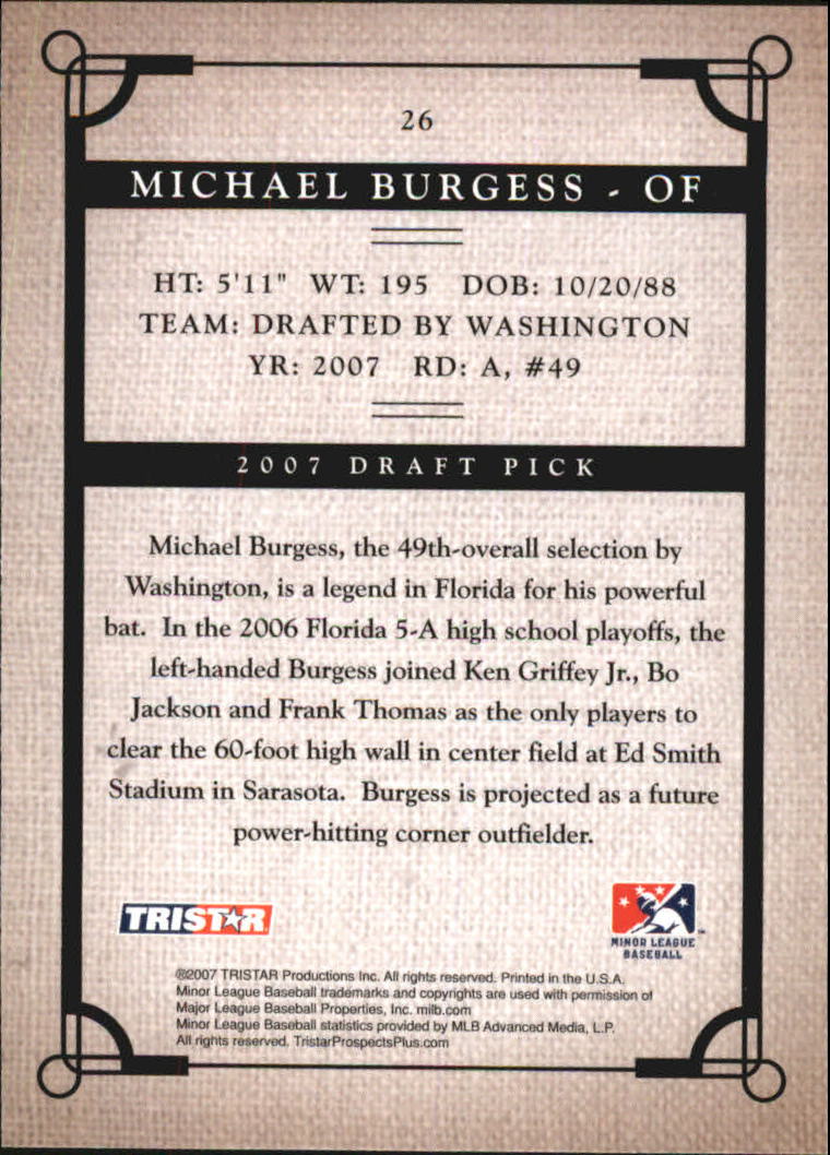 2007 TRISTAR Prospects Plus #26 Michael Burgess PD back image