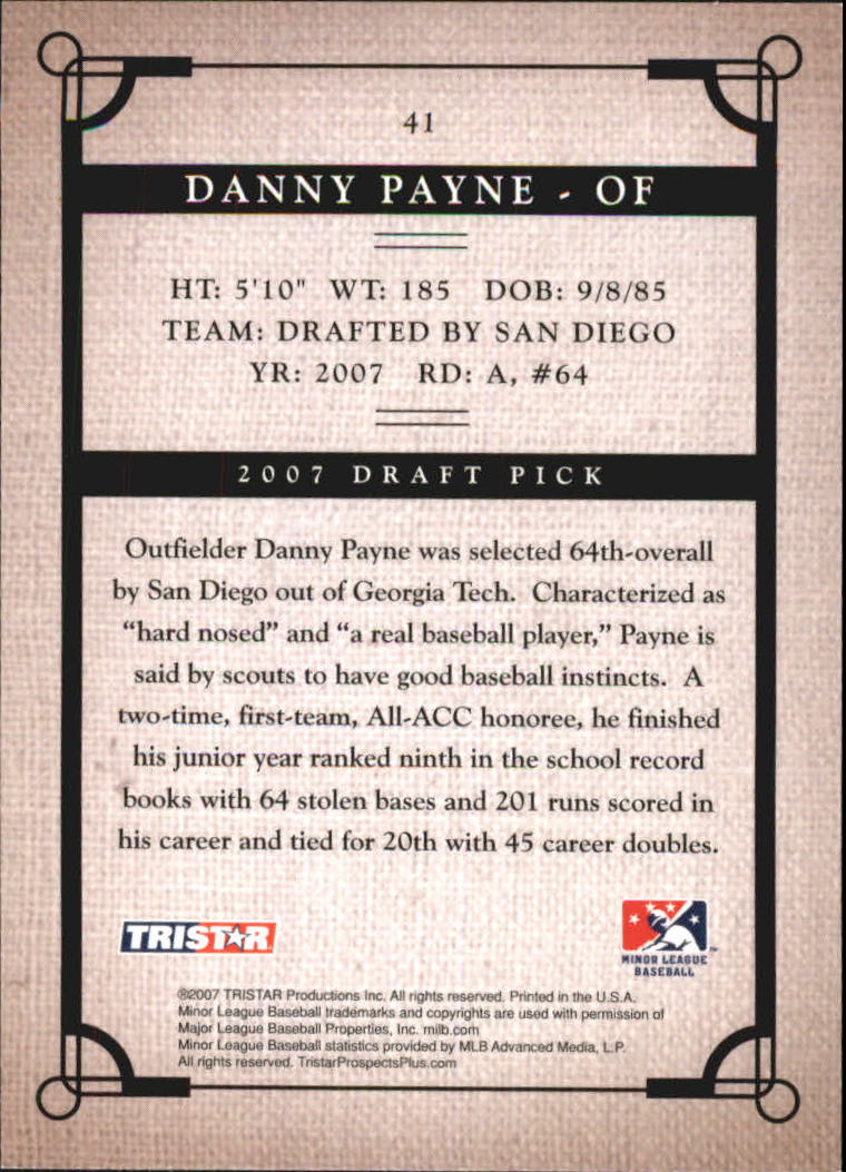 2007 TRISTAR Prospects Plus #41 Danny Payne PD back image