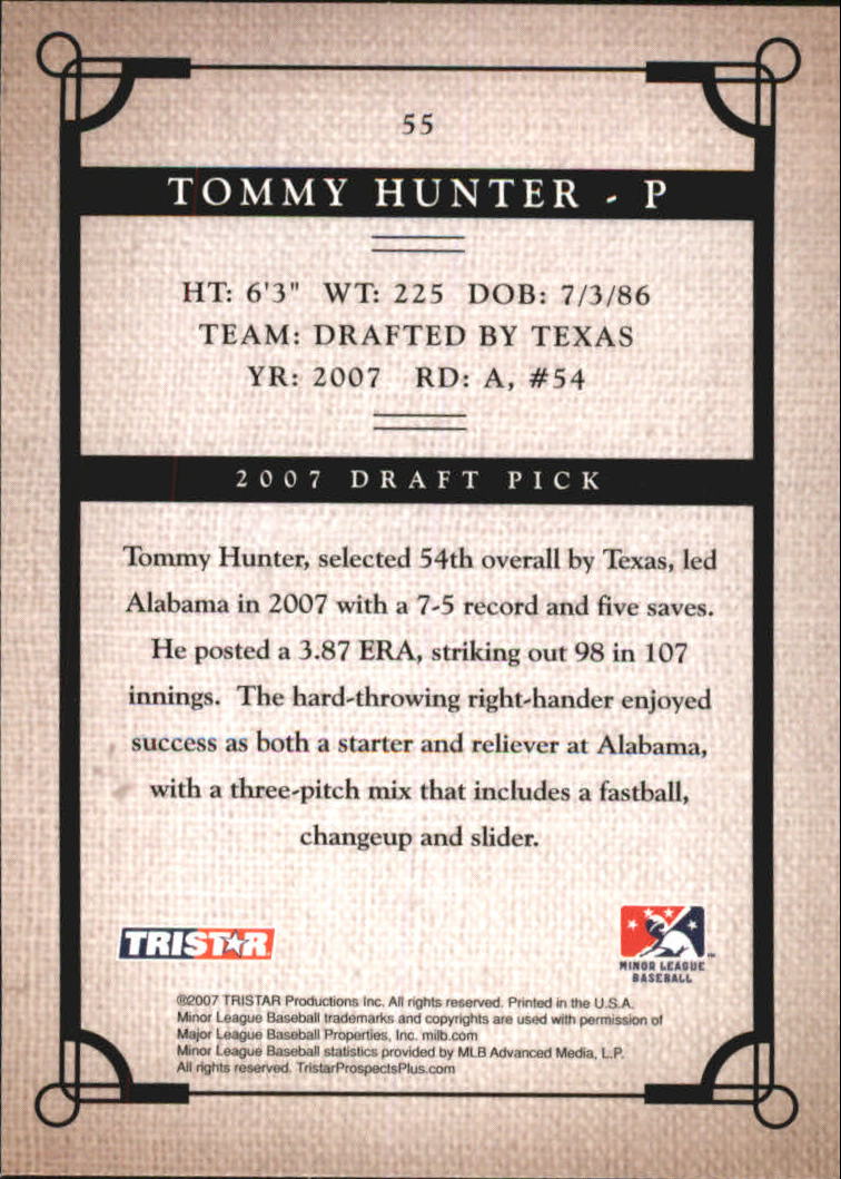 2007 TRISTAR Prospects Plus #55 Tommy Hunter PD back image