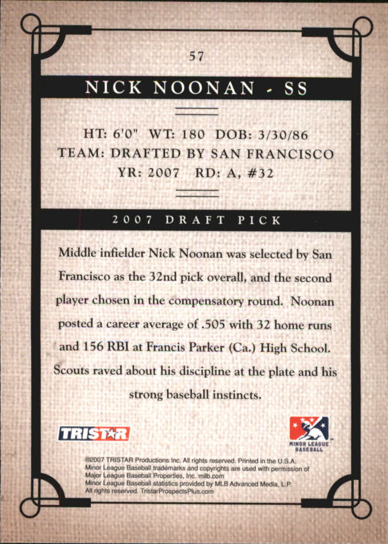 2007 TRISTAR Prospects Plus #57 Nick Noonan PD back image