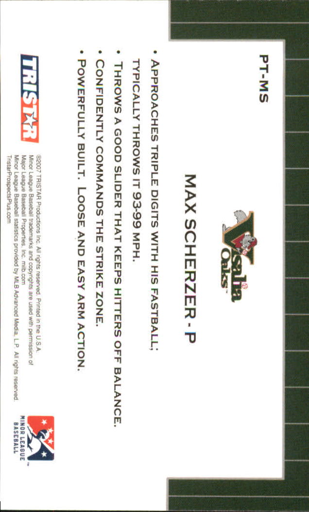 2007 TRISTAR Prospects Plus Protential #MS Max Scherzer back image