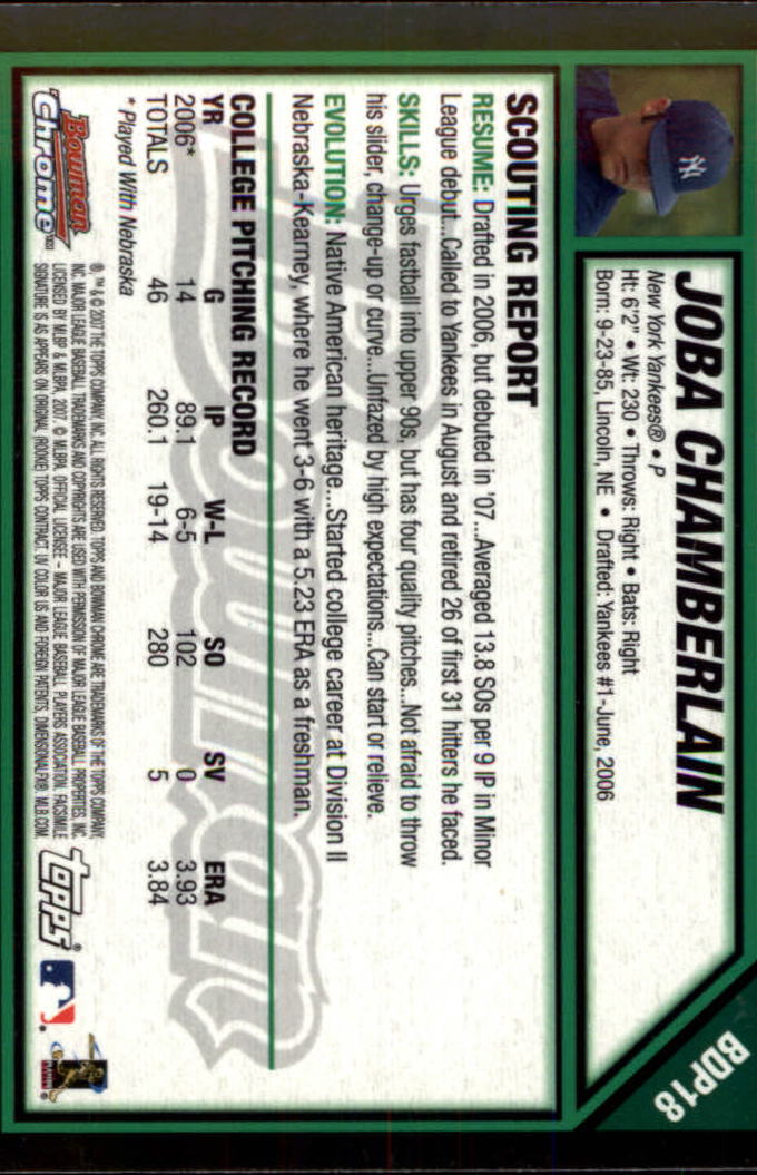 2007 Bowman Chrome Draft #BDP18 Joba Chamberlain RC back image