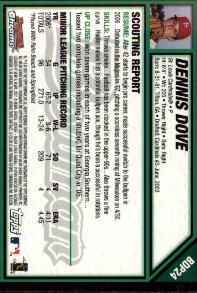 2007 Bowman Chrome Draft #BDP24 Dennis Dove (RC) back image