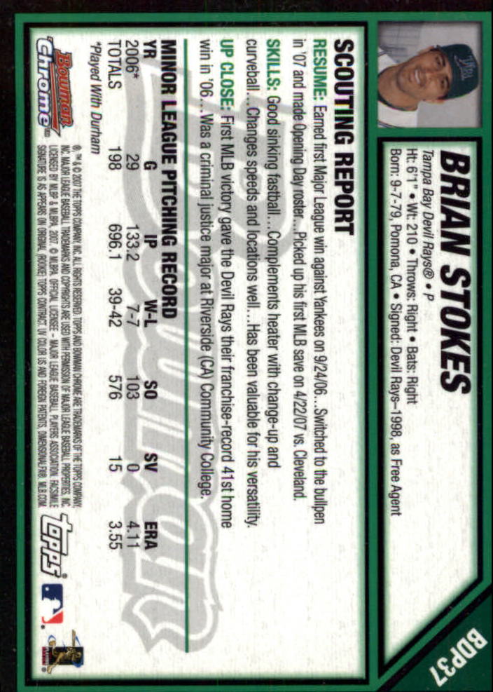2007 Bowman Chrome Draft #BDP37 Brian Stokes (RC) back image