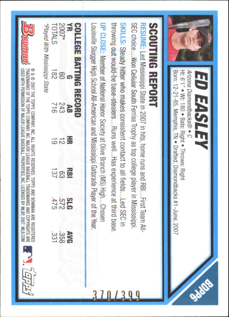 2007 Bowman Draft Draft Picks #BDPP6 Ed Easley back image