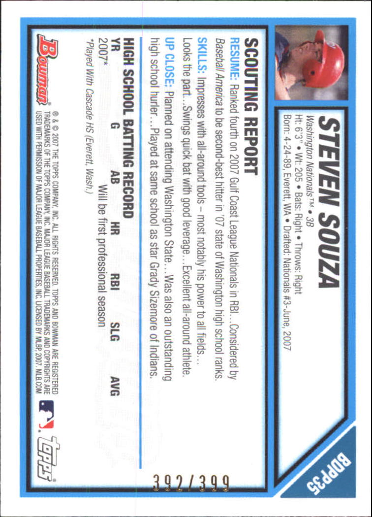 2007 Bowman Draft Draft Picks #BDPP35 Steven Souza back image