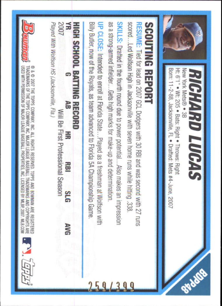 2007 Bowman Draft Draft Picks #BDPP48 Richard Lucas back image