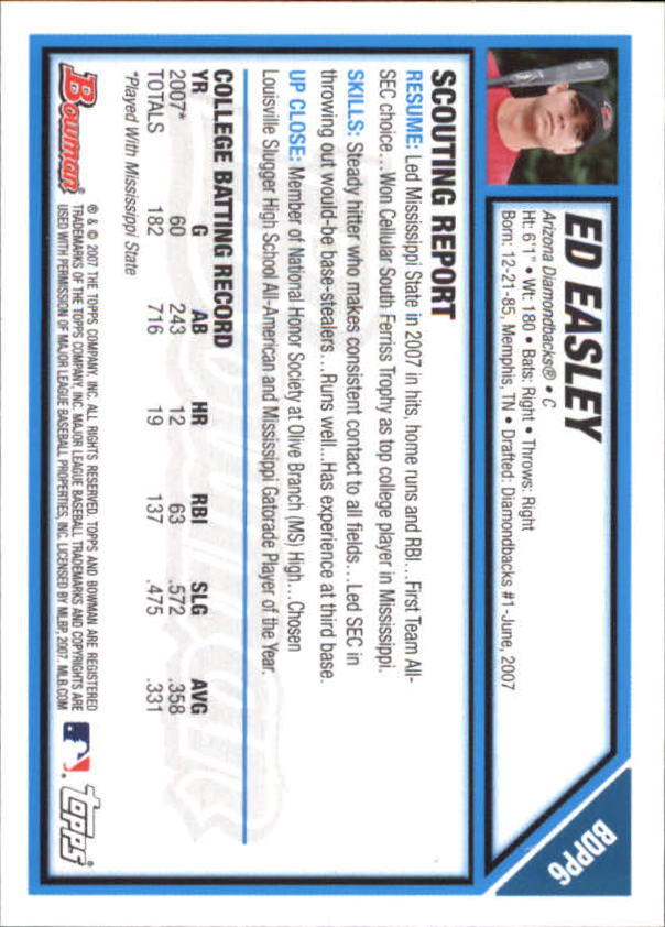 2007 Bowman Chrome Draft Draft Picks #BDPP6 Ed Easley back image