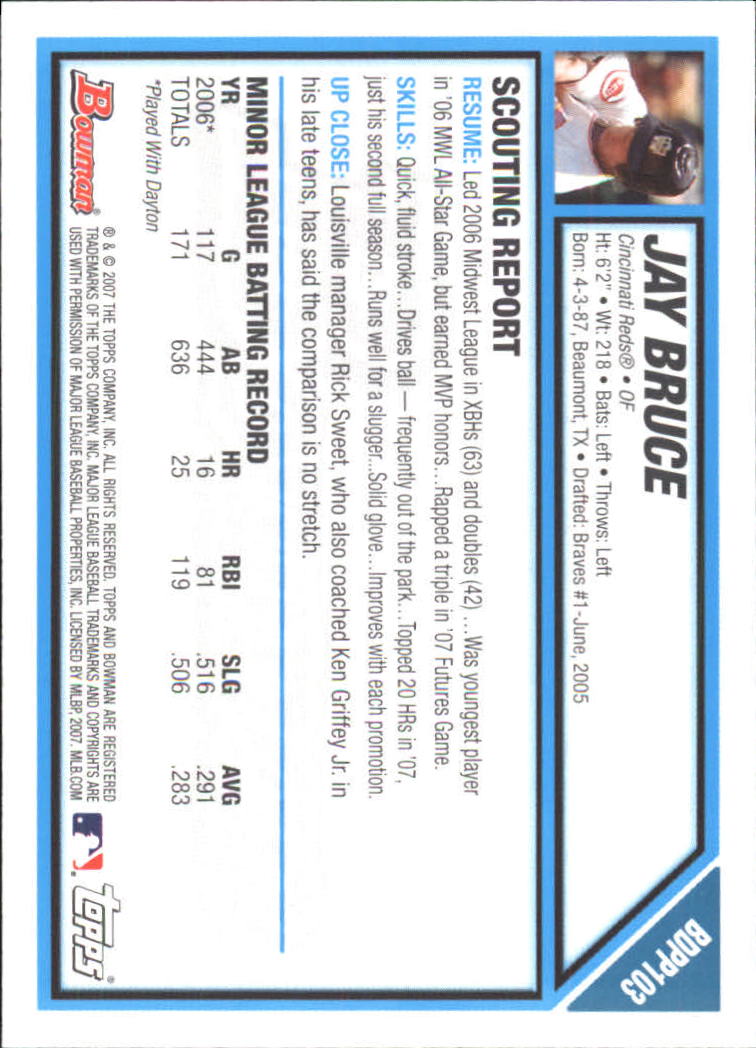 2007 Bowman Draft Future's Game Prospects #BDPP103 Jay Bruce back image