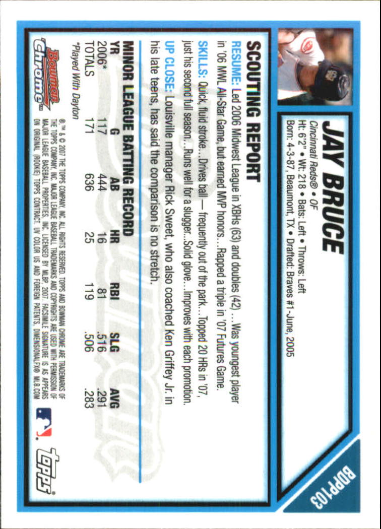 2007 Bowman Chrome Draft Future's Game Prospects #BDPP103 Jay Bruce back image