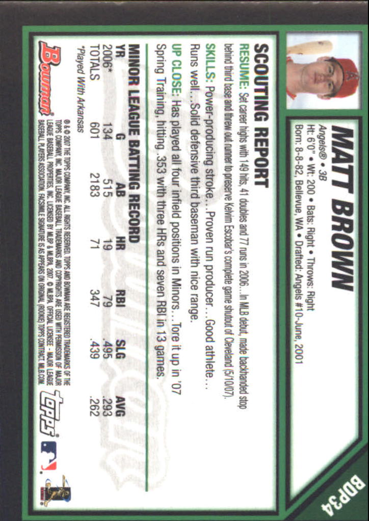 2007 Bowman Draft Gold #BDP34 Matt Brown back image