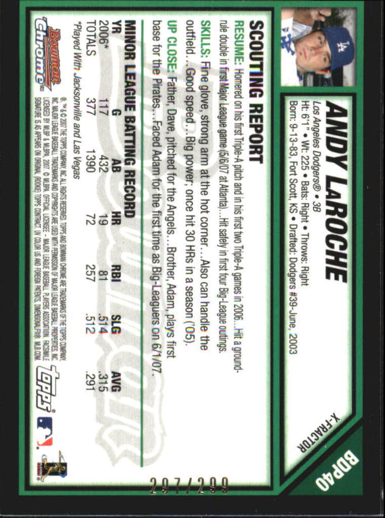 2007 Bowman Chrome Draft X-Fractors #BDP40 Andy LaRoche