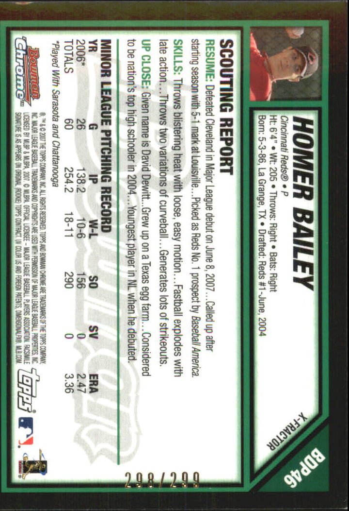 2007 Bowman Chrome Draft X-Fractors #BDP46 Homer Bailey back image