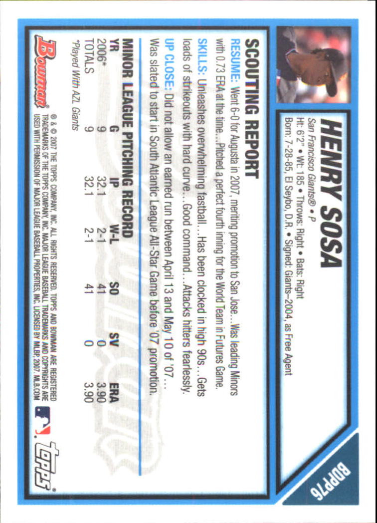 2007 Bowman Draft Future's Game Prospects Gold #BDPP76 Henry Sosa back image