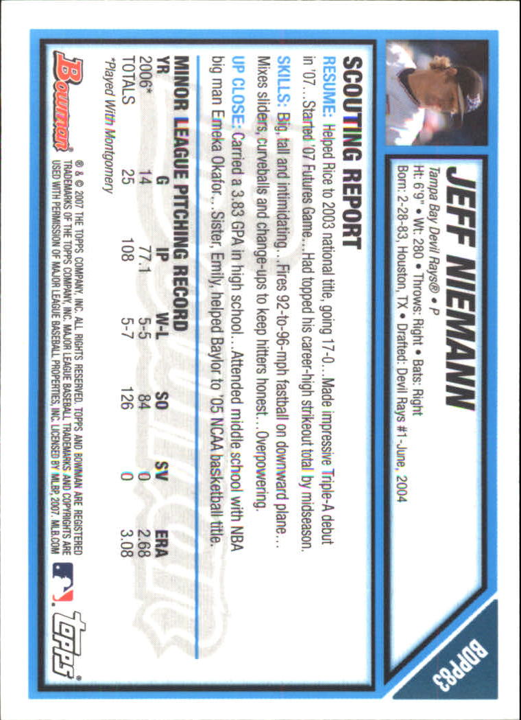 2007 Bowman Draft Future's Game Prospects Gold #BDPP83 Jeff Niemann back image