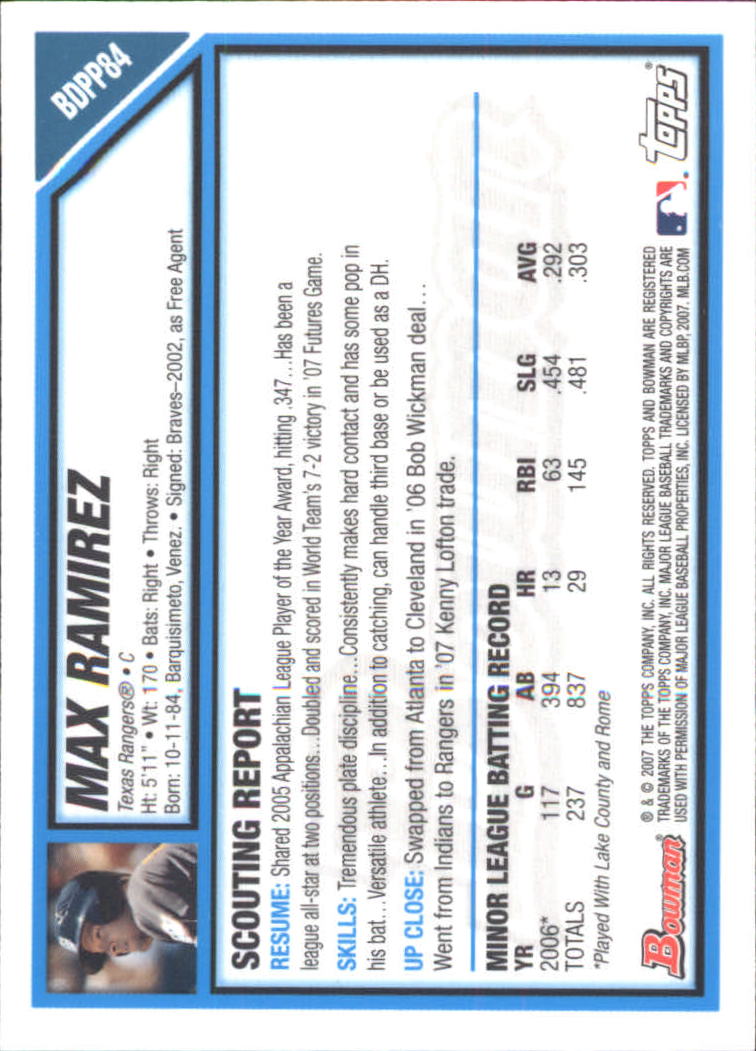 2007 Bowman Draft Future's Game Prospects Jerseys #BDPP84 Max Ramirez back image