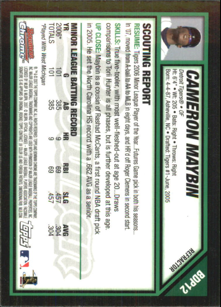 2007 Bowman Chrome Draft Refractors #BDP12 Cameron Maybin back image