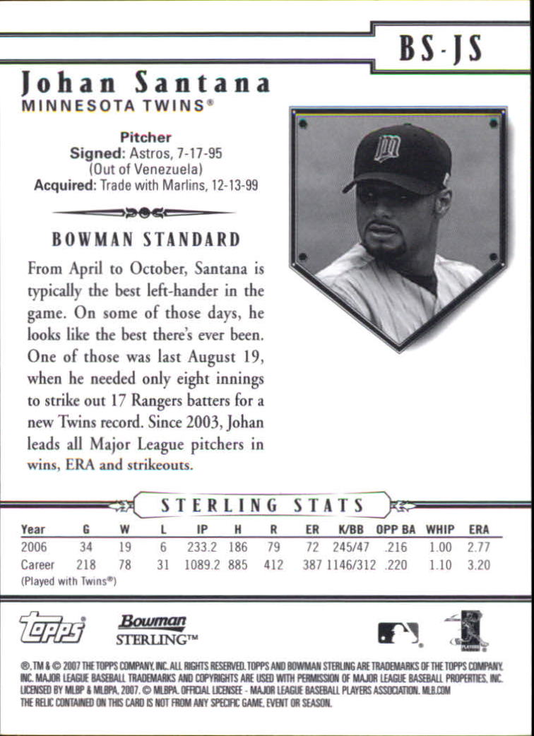 2007 Bowman Sterling #JS Johan Santana Jsy A back image
