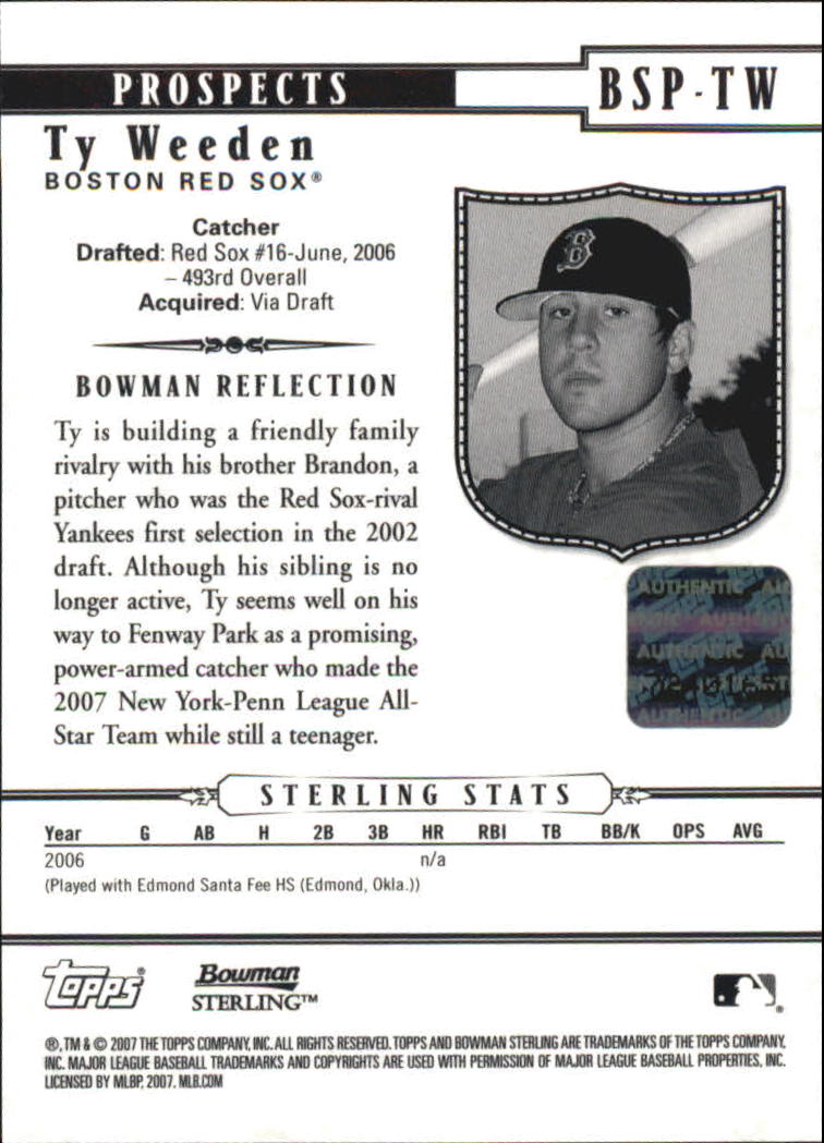 2007 Bowman Sterling Prospects #TW Ty Weeden AU back image