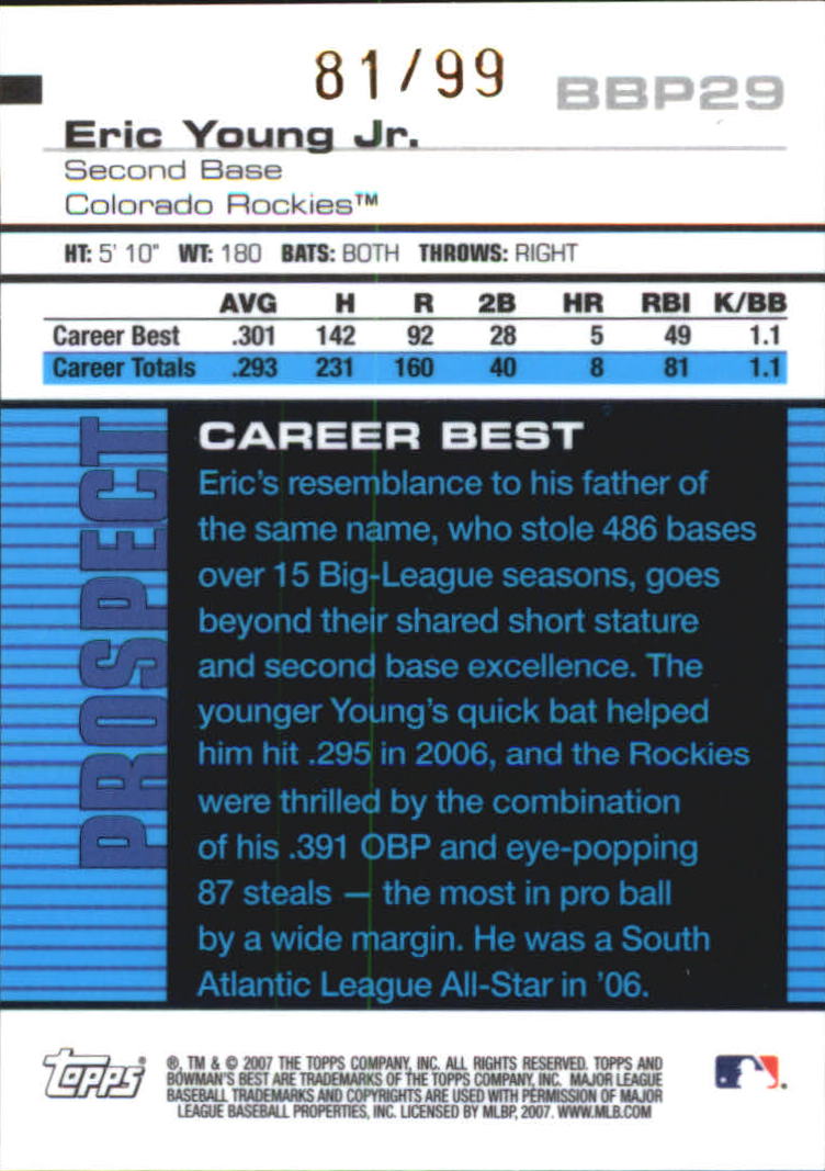 2007 Bowman's Best Prospects Blue #BBP29 Eric Young Jr. back image