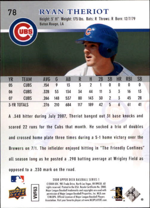 2008 Upper Deck #78 Ryan Theriot back image