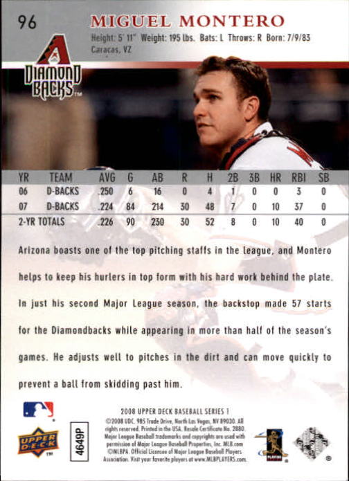 2008 Upper Deck #96 Miguel Montero back image