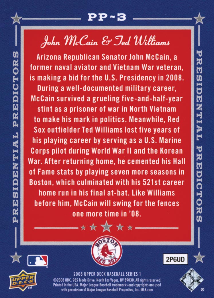 2008 Upper Deck Presidential Predictors #PP3 John McCain back image
