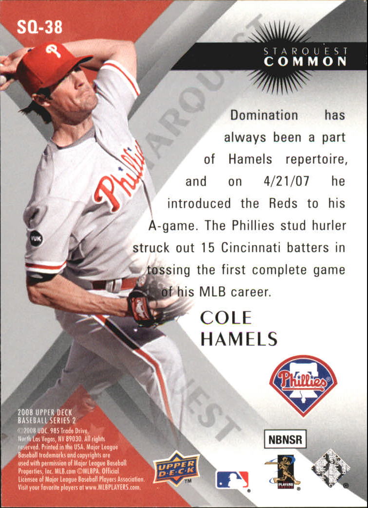2008 Upper Deck StarQuest #38 Cole Hamels back image