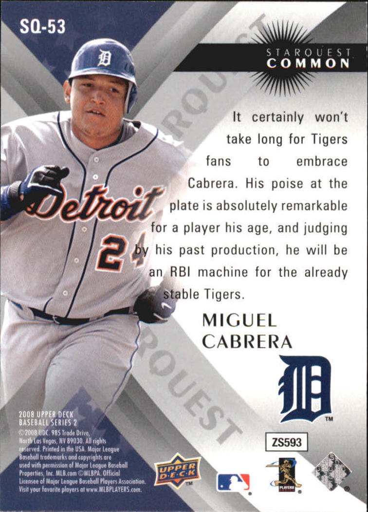 2008 Upper Deck StarQuest #53 Miguel Cabrera back image