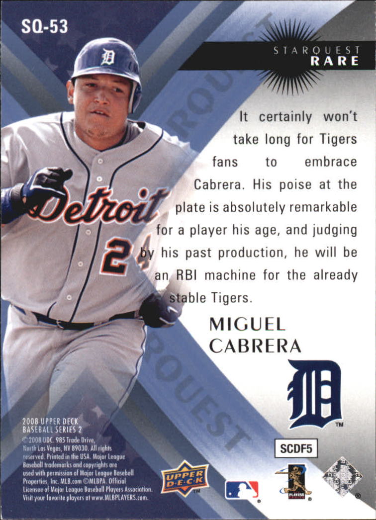 2008 Upper Deck StarQuest Rare #53 Miguel Cabrera back image