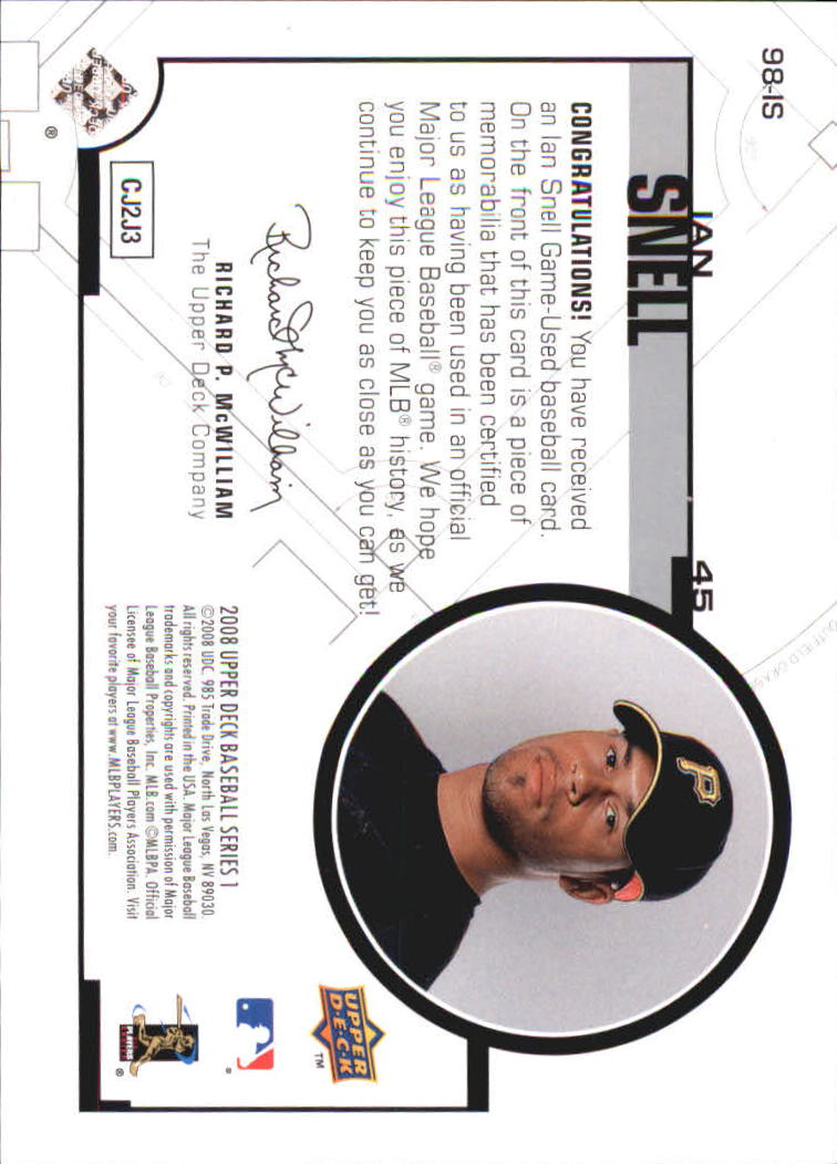 2008 Upper Deck UD Game Materials 1998 #IS Ian Snell back image