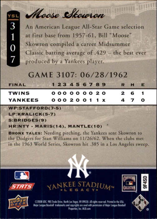2008 Upper Deck Yankee Stadium Legacy Collection #3107 Moose Skowron back image