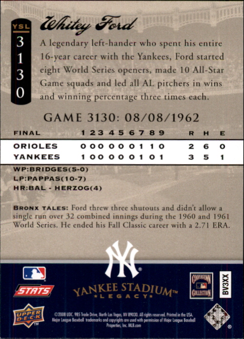 2008 Upper Deck Yankee Stadium Legacy Collection #3130 Whitey Ford back image